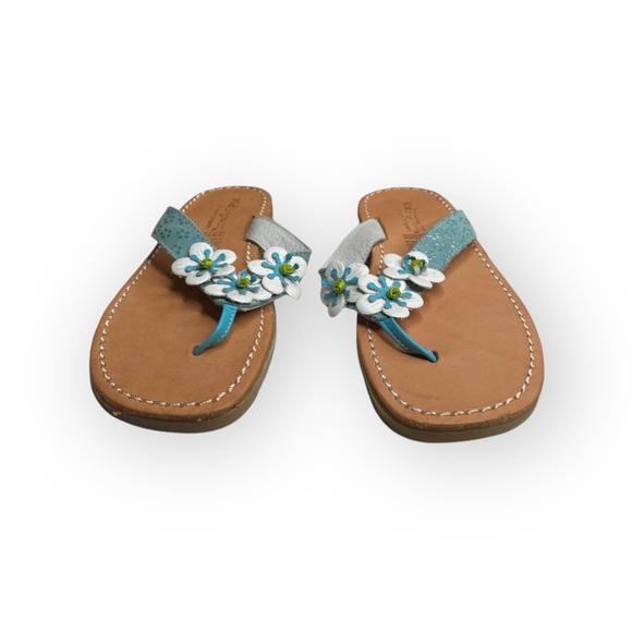 new Kid Express ❉ Martinique Leather Flip Flop Thong Sandal ❉ Turquoise ❉ 12 ❉ - Picture 7 of 16
